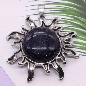 Blue Sandstone Natural Stone Sun Shaped Pendant Necklace Healing Gemstone